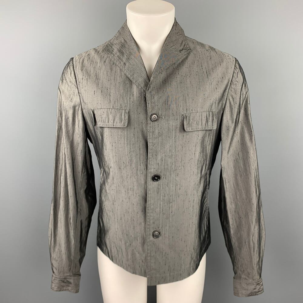 CoSTUME HOMME Size 40 Grey Textured Cotton Blend Buttoned Jacket